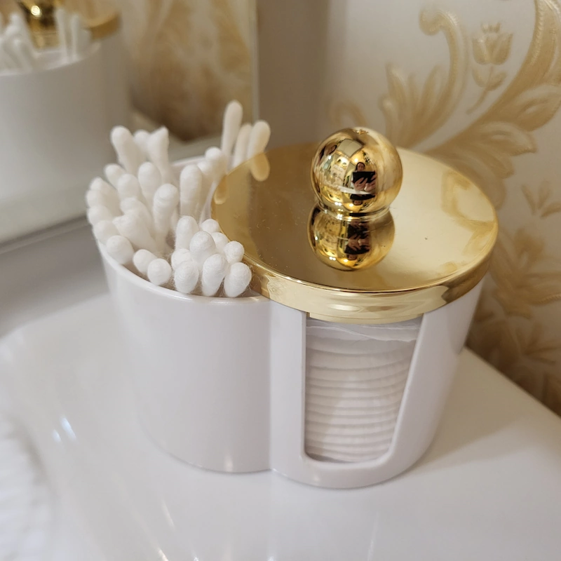 bathroom amenities cotton pads and ear buds clean apartment Debrecen.