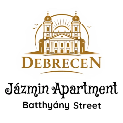 Debrecen logo and street of Jázmin Apartment text image for mobile